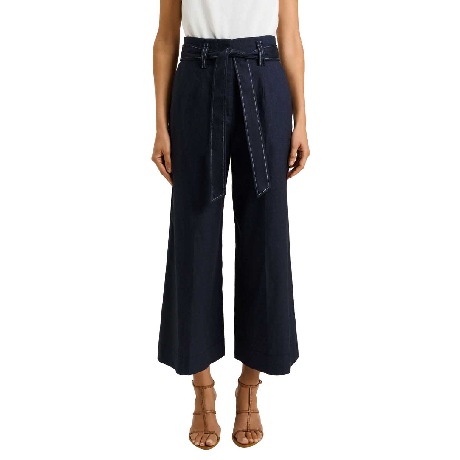 Veronika Maine Denim Look Belted Cropped Pant
